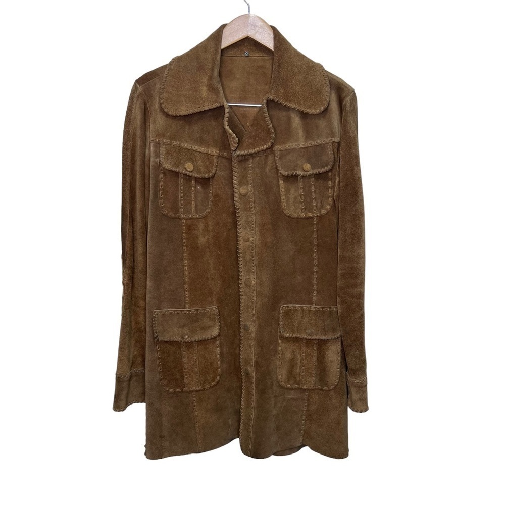Vintage 60s 70s Handcrafted Leather Suede Jacket Size Small